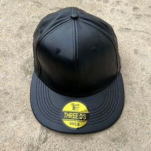 Three D'S Black Faux Leather Adjustable Hat